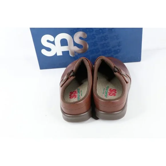 New SAS San Antonio Shoemakers Womens 7.5 M Leather Buckle Clogs Shoes Teak USA